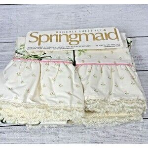 Vtg Springmaid 4 Piece Double Full Sheet Set Floral Only A Rose Lace Ruffle NEW